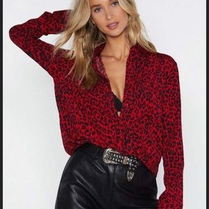 INC International Red leopard blouse
